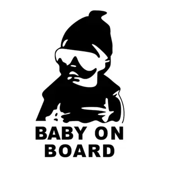 

14*9CM BABY ON BOARD Cool Reflective Sunglasses Child Waterproof Car Stickers Warning Decals Creative Warning Sign Black/white