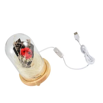 

1pc Glass Cover LED Light Unique Chic Fashion Desktop Ornament Simulation Immortal Rose Tabletop Lamp for Festival