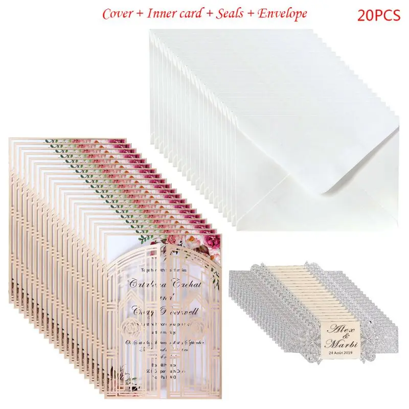  20 Pcs European Style Wedding Invitation Cards with Seals Envelopes Kits Supply - 4.0005E+12
