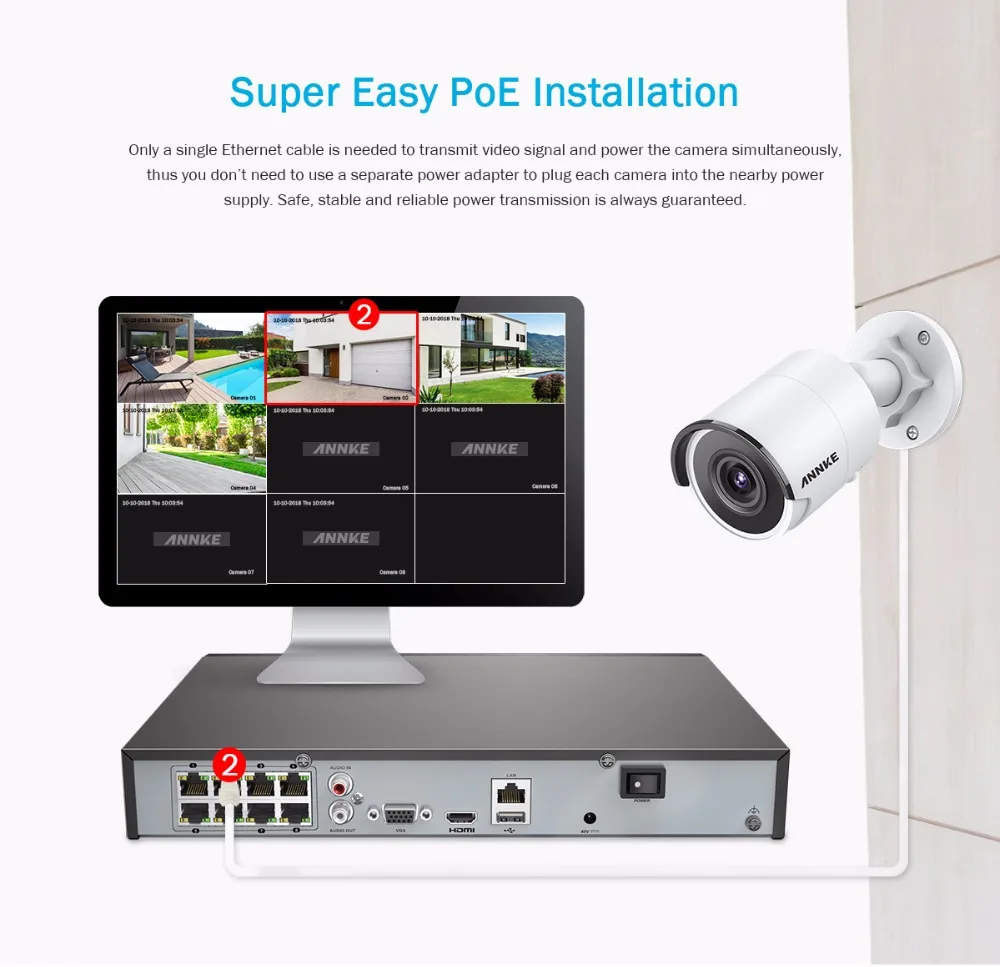 ANNKE 8CH 8MP Ultra HD PoE сетевая видео система безопасности 4K H.265 наблюдения NVR 4x8 Мп HD IP67 POE CCTV цилиндрические камеры