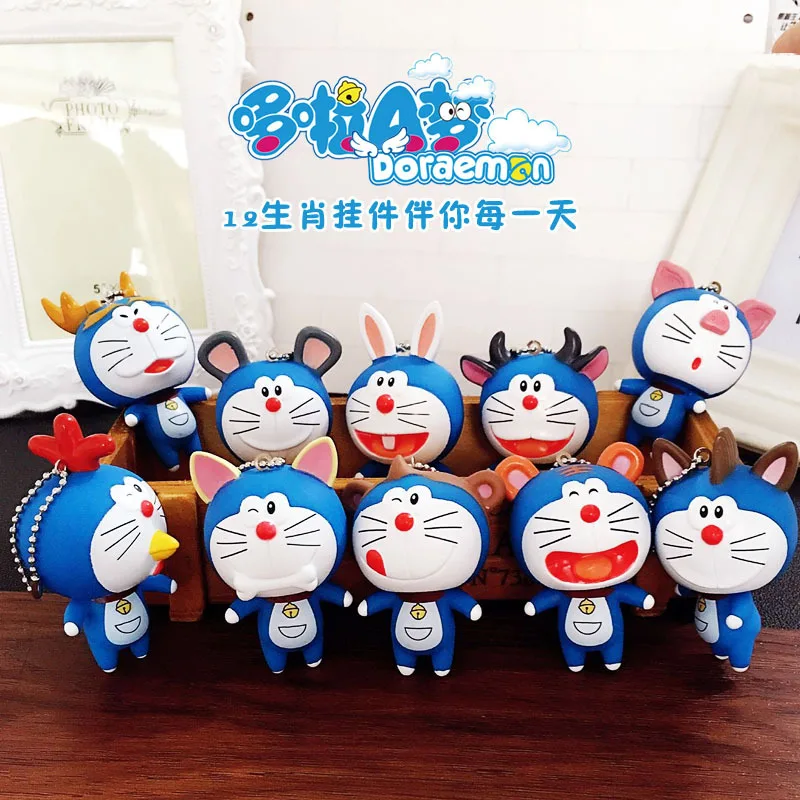 

Cartoon Cute Jingle Cat Keyring Female Creative Twelve Zodiac Doraemon Car Couple Key Chains Bag Doraemon Pendant