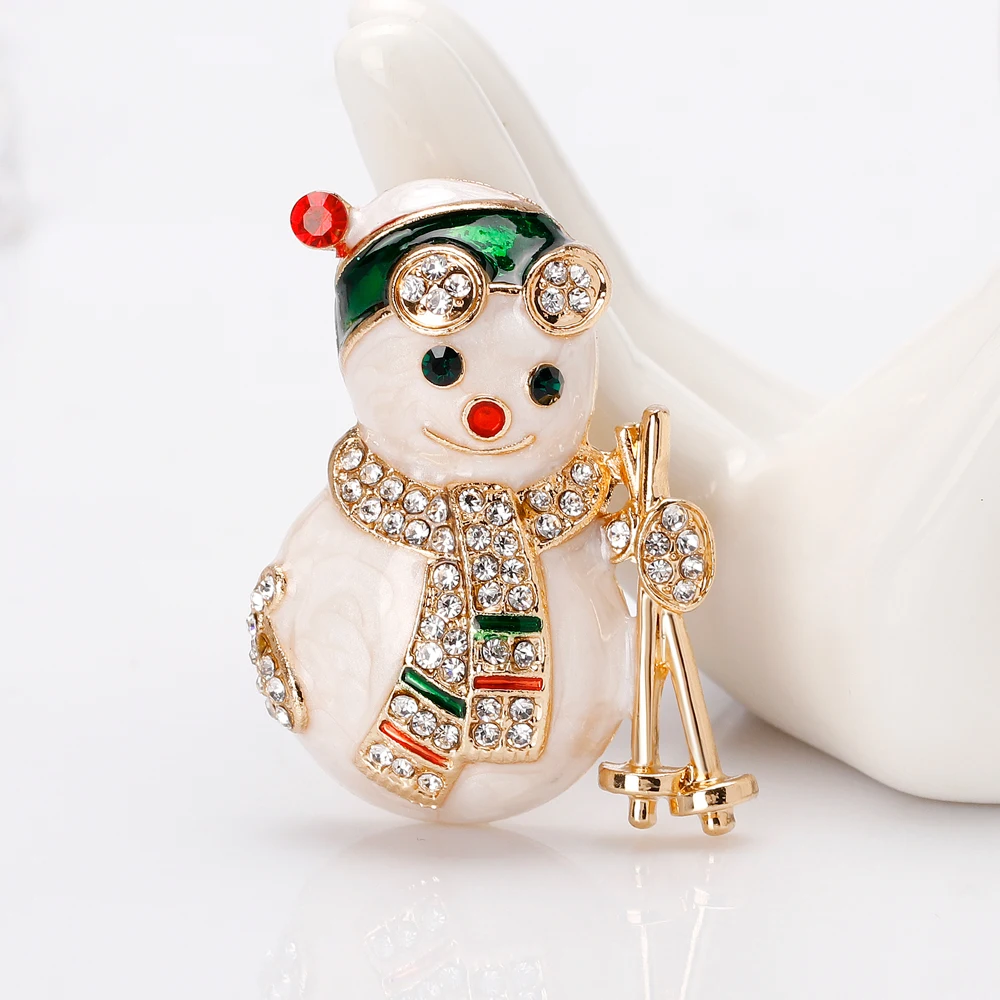 Милый лыжный Снеговик носить броши в форме очков для женщин детей эмаль брошь Кристалл Заколки ювелирные аксессуары Подарки
