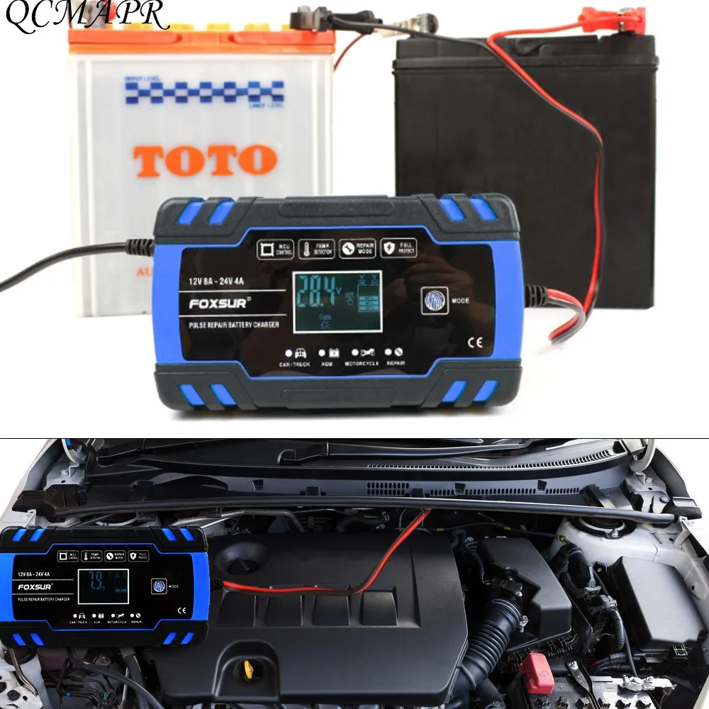 

New Smart charger for car UK/US/EU Car Battery Charger 12/24V Touch Screen Pulse Repair Fast Power Charging digital LCD Display
