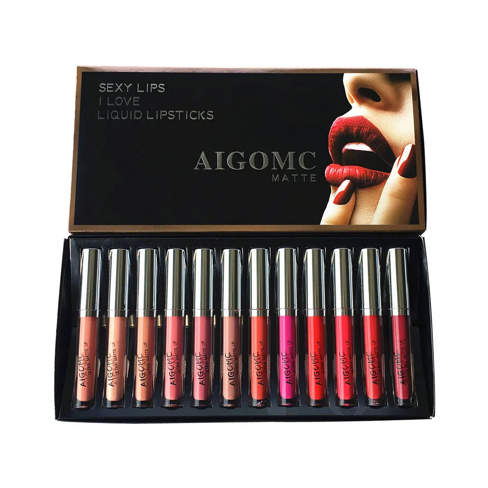 

12PCS New Fashion Velvet Matte Lipstick Lip Glaze Long Lasting Moisturizing Waterproof Lip Balm Orange Red Lip Gloss Suit