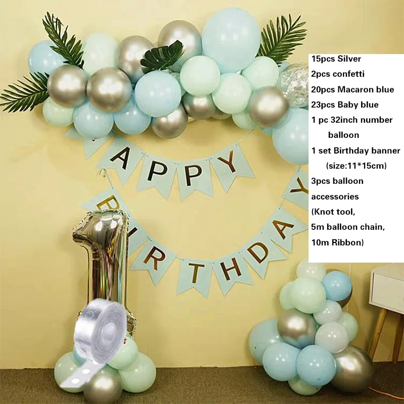Детский комплект украшений для вечеринки на день рождения, 64 шт., розовые, синие воздушные шары с числами для детского душа, пол Reveal Anniversaire Enfant - Цвет: blue set