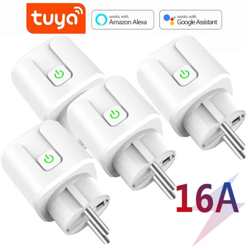 16A Tuya WiFi Smart Plug Wireless Power Adaptor Remote Voice Control Timer Power Energy Monitor Socket for Alexa Google Home