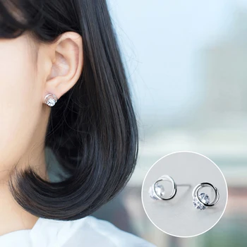 

Mocanie Fashion 925 Sterling Silver Radiant Zircon Round Circle Stud Earring for Women Simple Geometric Ear Pin Fine Jewelry