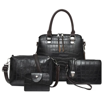 

2020 new fashion messenger bag women's retro shoulder bag picture-mother bag crocodile pattern four-piece handbag T4