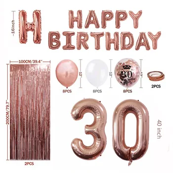 

Rose Gold Balloon Birthday Latex Balloon Set Foil Digital Party Supplies Rose Gold Balloon Rain Silk Decoration