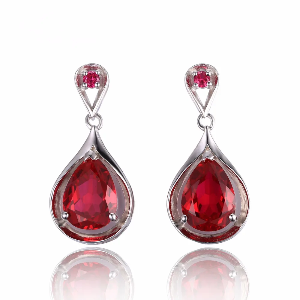 Женские серьги подвески из серебра 925 пробы с красным Рубином|drop earrings|jewelry