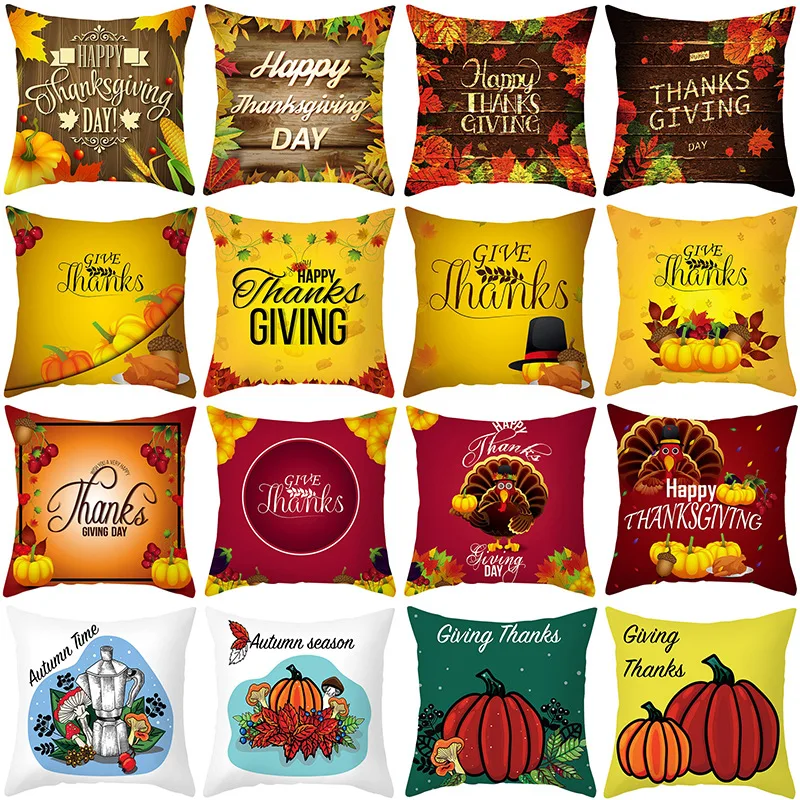 

Thanksgiving Decor Pillow Cover 45x45cm Maple Leaves Pumpkin Turkey Printed Pillowcase Autumn Farmhouse Home Decor Cushion Cover