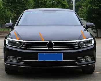 

For VW Volkswagen Passat B8 2017 2018 2019 Exterior Front Headlight Eyelid Trim & Upper Grille Strip Cover 3PCS Car Accessories