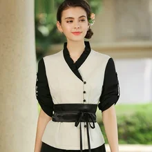 Весна/Новые летние дизайн тайский униформа для сотрудниц спа-салонов комплект массаж в салоне красоты работы Костюмы 2 предмета в комплекте, топ+ брюки косметички спецодежды