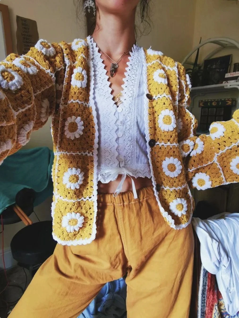gypsylady jaqueta de crochê boho feminina suéter artesanal floral de malha vazada para mulheres roupa para áreas externas hippie chique feminina top