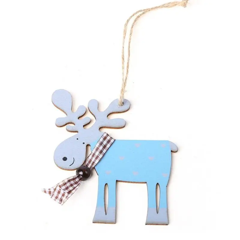 Lovely Wooden Painted Elk Shape Christmas Pendant Christmas Tree Ornament New Year Navidad Christmas Decoration for Home