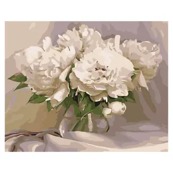 

White Peony Flower DIY Painting By Numbers Modern Wall Art Picture For Kids & Adults