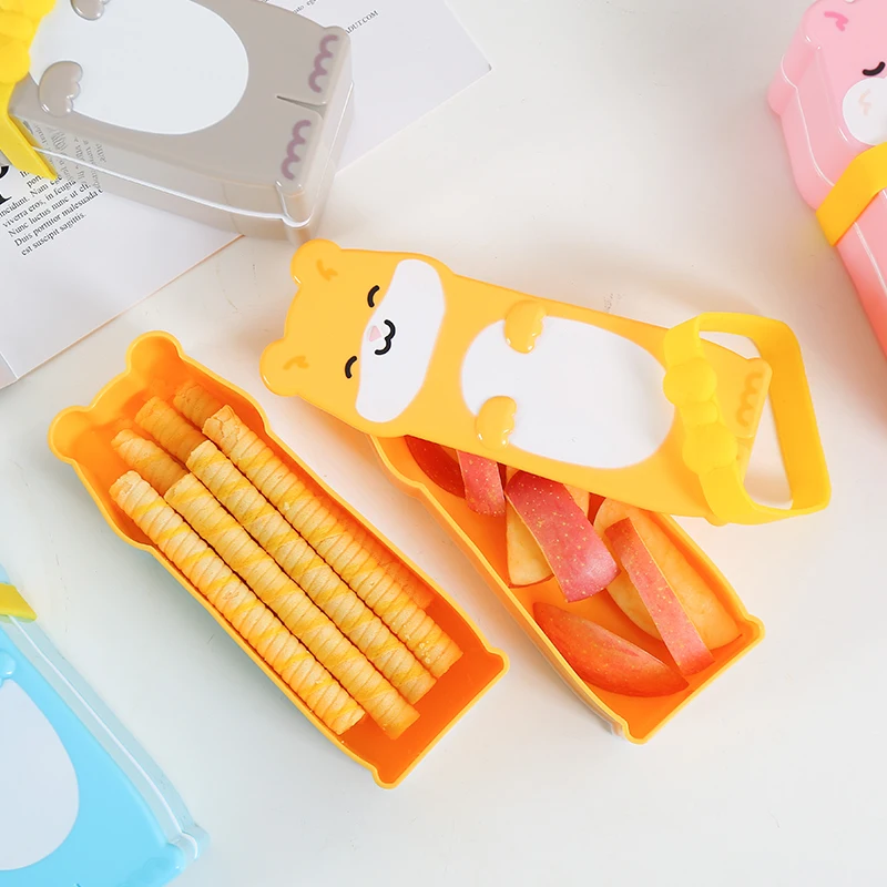 Портативный мини Bento Box контейнеры для детей, милый двойной Штабелируемый мультфильм ланч-боксы, BPA-бесплатно и мыть в посудомоечной машине(розовый