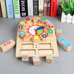 Reloj de bloques de madera multifunción para niños, juguetes educativos de madera para preescolar, con forma de hora meteorológica