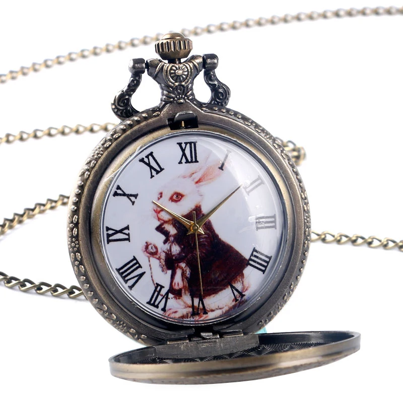 

Fashion large bronze thin chain rabbit retro pocket watch retro Roman scale pocket watch
