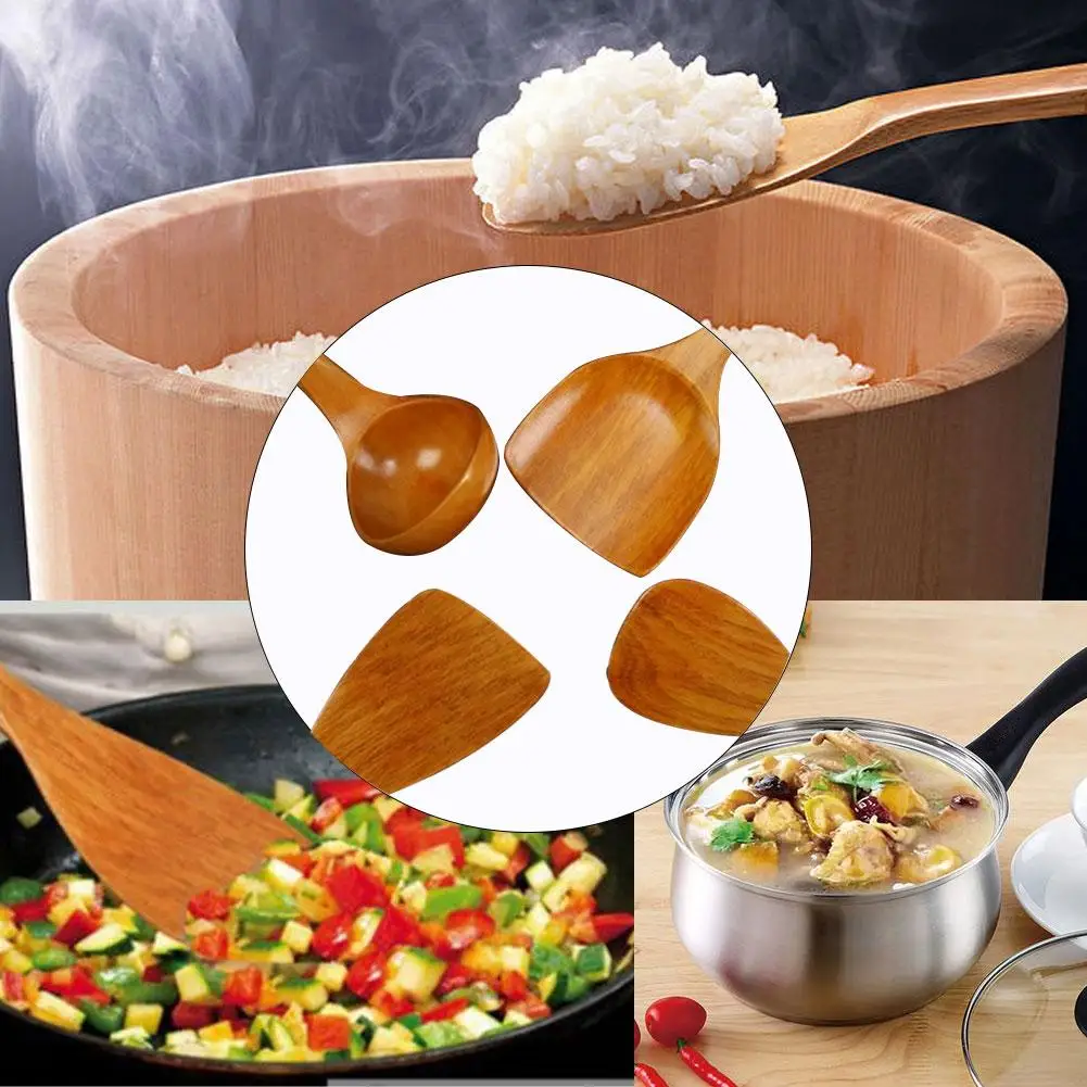 4 шт. в японском стиле, лопатка с антипригарным покрытием, специальная посуда, набор лопаток, деревянная лопатка для сковородки, рисовая ложка, ложка для супа, домашний инструмент для приготовления пищи