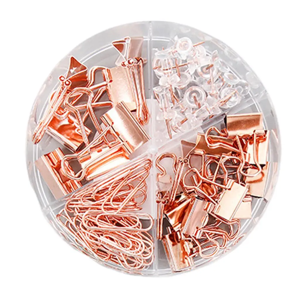 Rose Gold 72 шт. скрепки для бумаги, зажимы, булавки с акриловой коробкой для офиса/офиса, школьные принадлежности - Цвет: Rose Gold
