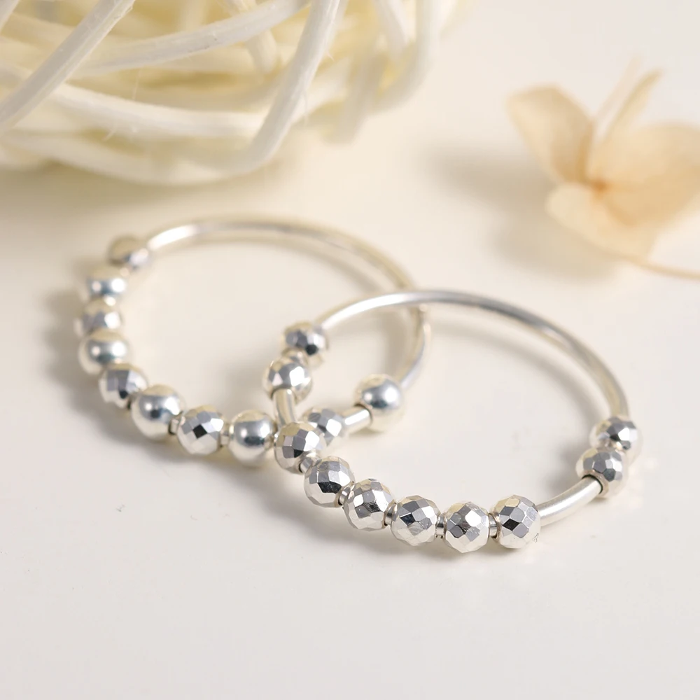 925 Sterling Silver Fidget Beads Ring For Women Men Rotate Freely Anti Stress Anxiety Ring INS Simple Style Lady Fashion Jewelry