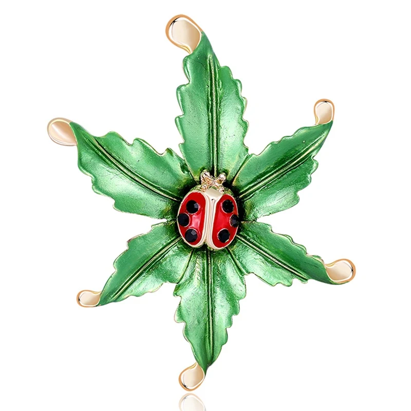 Green Leaf Enamel Beetle Brooches Women Ladybug Insects Brooch Pins Gifts