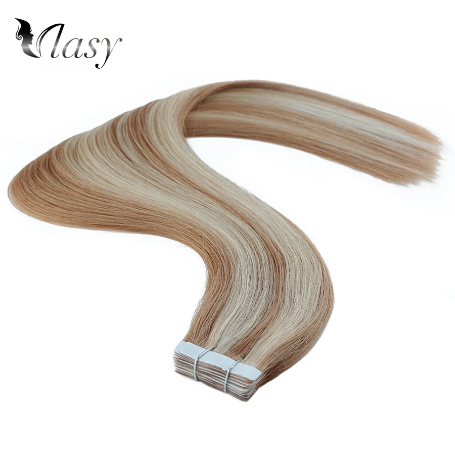 Vlasy 16 ''20'' 24 ''Волосы Remy на ленте для наращивания, цвет пианино, прямые волосы с двойным нарисованным плетением, клейкая лента для наращивания - Цвет: P27-613