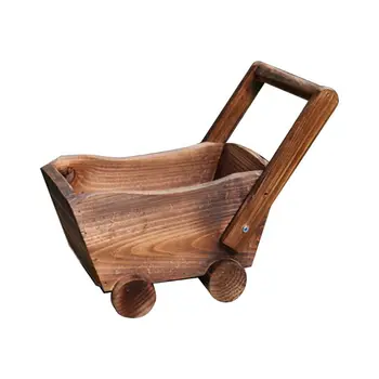 

Carbonized Wooden Cart Flower Pot Succulent Plant Potted Bonsai Planter Decor