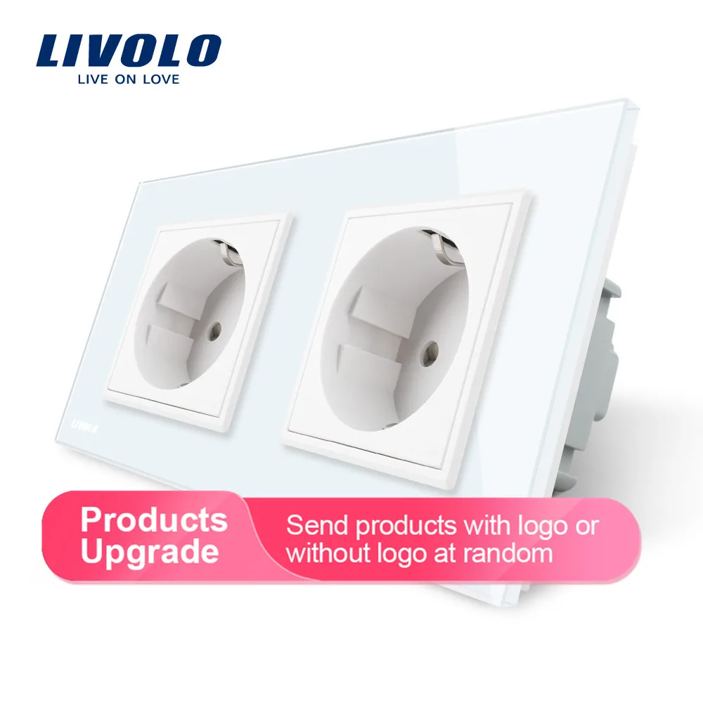 White Livolo/Стандартный стены Мощность гнездо, 4 цвета с украшением в виде кристаллов Стекло Панель, производитель 16A розетки, C7C2EU-11/12/13/15 - Тип: White