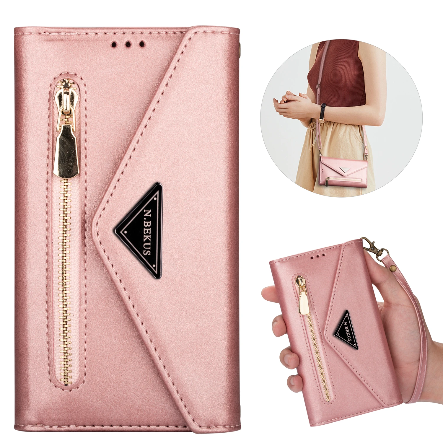 

Magnetic Flip Leather Case For Samsung Galaxy A91 A81 A71 5G A71 A51 5G A51 A41 A21S A21 Zipper Wallet Phone Case Shoulder Bags