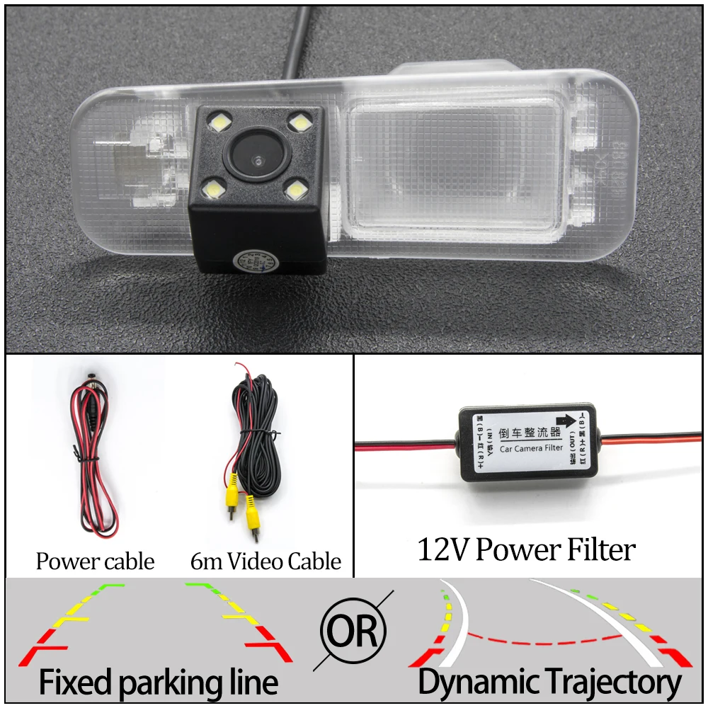 Фиксированная или динамическая траектория Автомобильная камера заднего вида для Kia K2 Rio Sedan 2010 2011 2012 2013 аксессуары для парковки - Название цвета: 4LED Camera N Filter