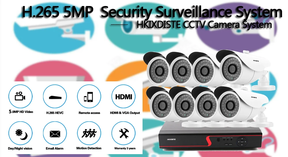 H.265+ 8CH 5MP CCTV система безопасности 5MP AHD DVR NVR комплект 5.0MP Bullet Room/уличная AHD ip-камера P2P ONVIF комплект видеонаблюдения