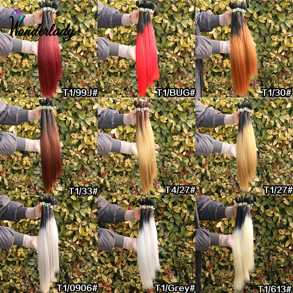 WonderLady Synthetic Hair Weave Bundles Straight 16 18 20inch 70g Ombre Hair Extensions Double Drawn Weft Bundles For Women