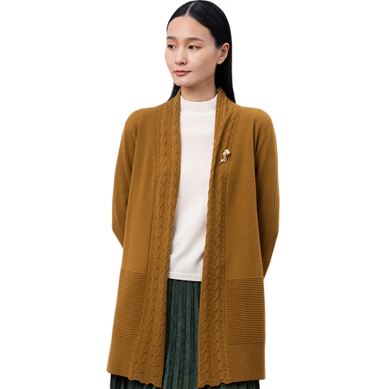 

Knitted Cardigan Coat Women Loose Mid-length Spring Autumn V-neck Belt Elegant Female Wool Sweater Cardigans