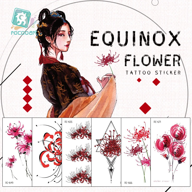 Equinox Flower Temporary Tattoos Red Flowers Cat Mask Hand Tattoo Fashion Body Art Waterproof Women Fake Tatoo Sticker 10.5x6cm | Красота и