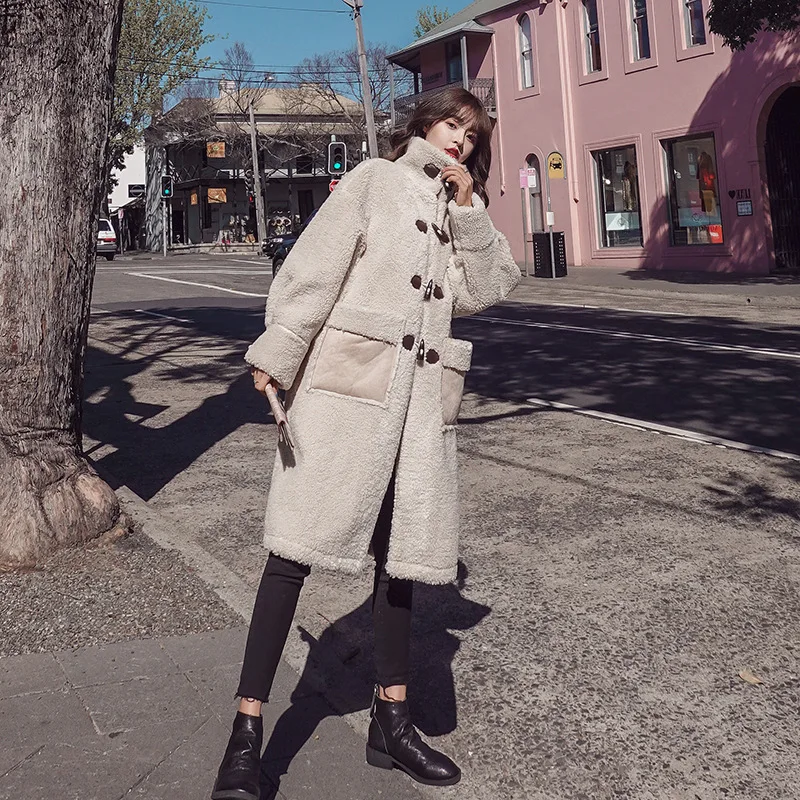 

Photo Shoot Toggle Lambs Wool Coat Women's Mid-length 2019 Autumn And Winter New Style Korean-style Loose-Fit Fur Overcoat