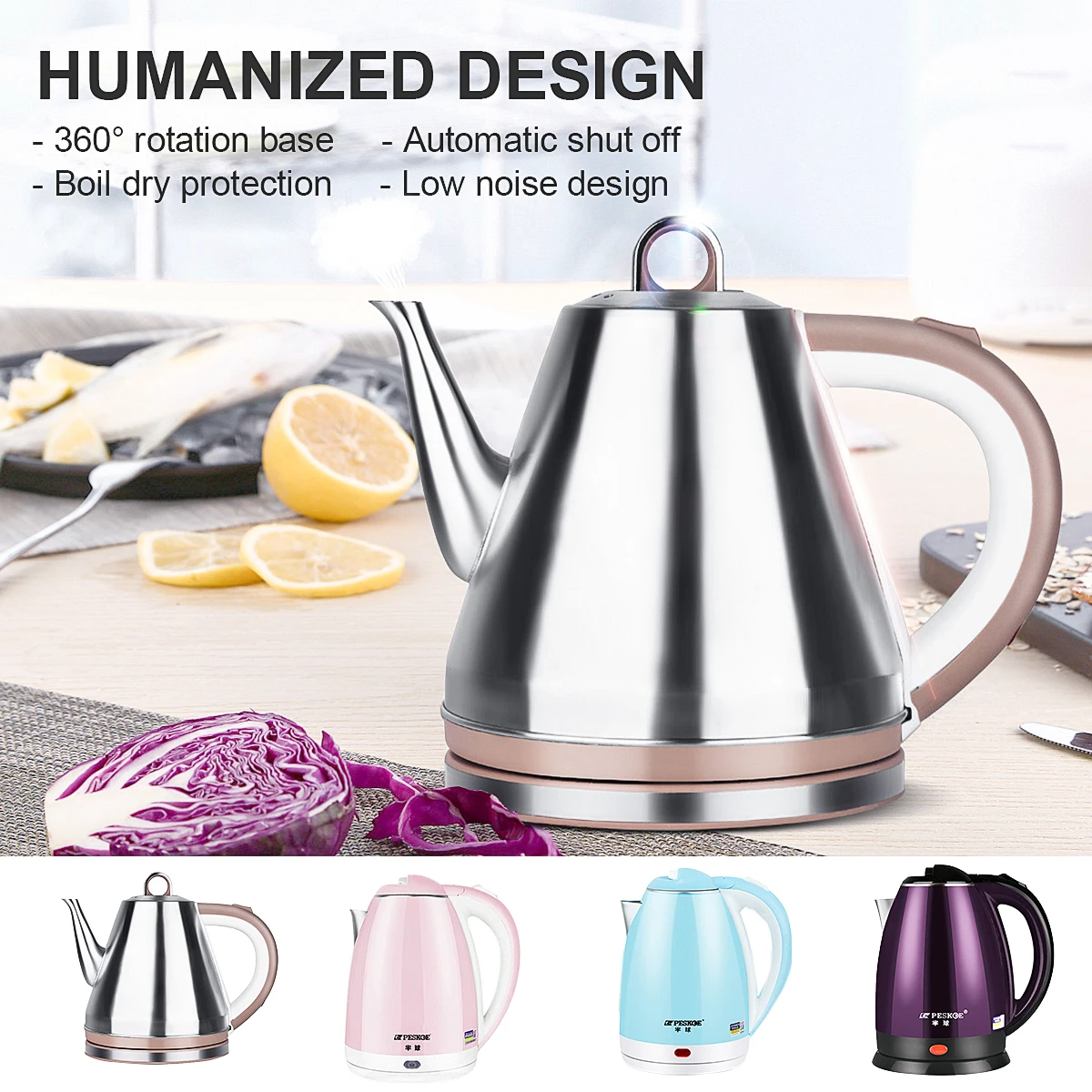 

950W 220V Automatic Anti-scalding Electric Kettle Large Capacity Heating Fast Stainless Steel Household Kitchen Appliances