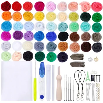 

50 Colors Wool Felt Craft Kit Needle Felting Starter Fabric Roving Household Sewing Felting Mold Needlework Accessories
