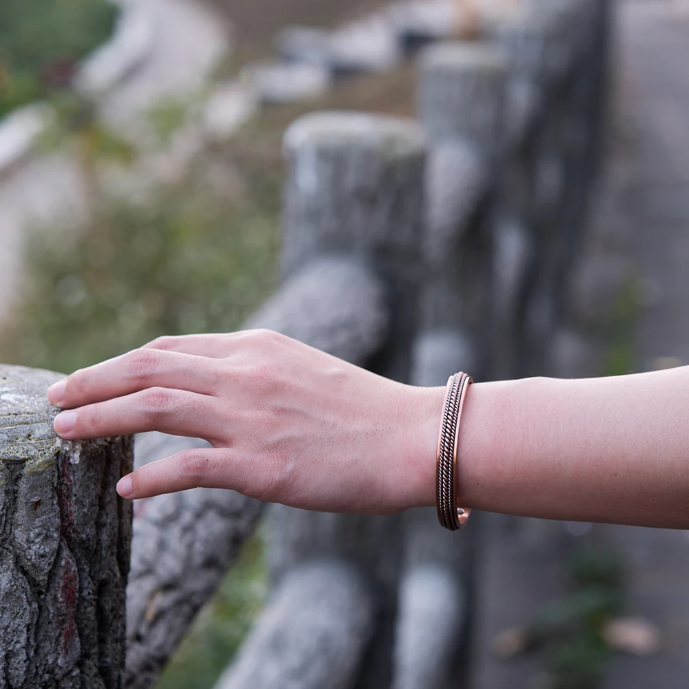 Braccialetti magnetici intrecciati in carne, polsino regolabile in rame puro, vintage, con alti benefici magnetici, gioielli per la salute e l'energia per le donne_voghion.com