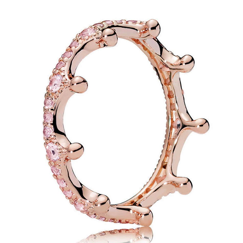 

Authentic 925 Sterling Silver Rose Enchanted Crown Pink Crystal Ring For Women Wedding Party Gift fit Lady Jewelry