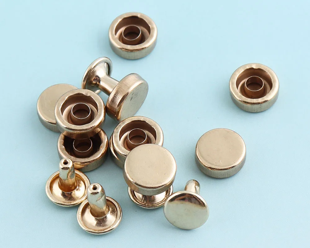 Double Cap Rivets 100sets 9mm Light Gold Flat Rivets Nails Metal studs