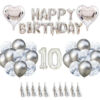 

Confetti latex balloon 1 10 18 21 years old anniversary silver alphanumeric balloon birthday party decoration shower supplies