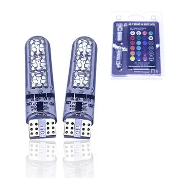 

2PCS T10 RGB W5W Remote Control Car LED Light T10 5050 6SMD Colorful Side Light License Plate Light Car Diode Auto Width Lamps