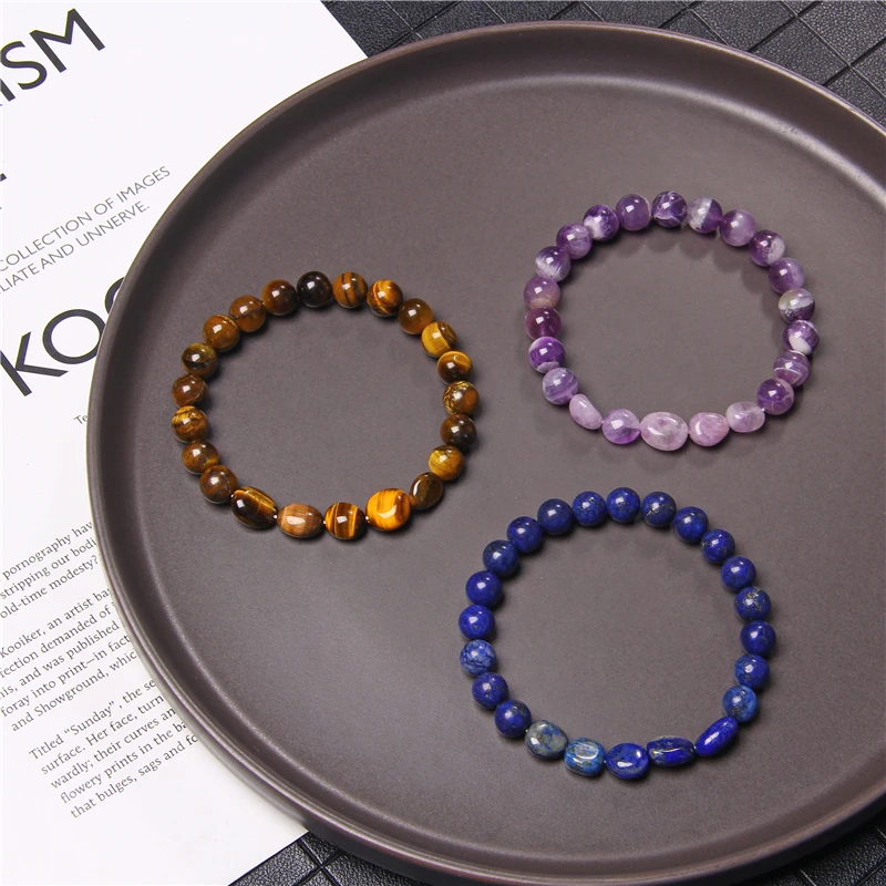 Bracelets Perles Améthyste Agate Violette & Onyx Triple Rang