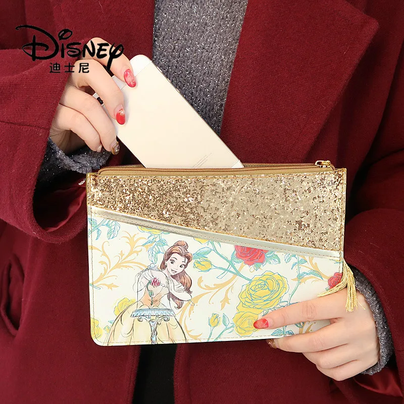 

Disney Genuine Women's Cosmetic Bag Beauty and the Beast Large Capacity Storage Bag Portable Zipper Mommy Bag Clutch Handbag