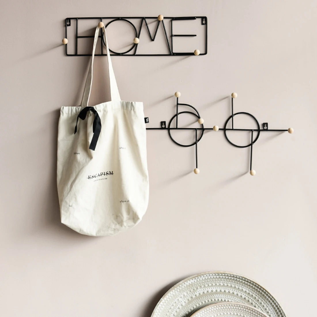 

2Pcs Wrought Iron Wall Mounted Hat Coat Hanger Key Holder - HOME and Round Type