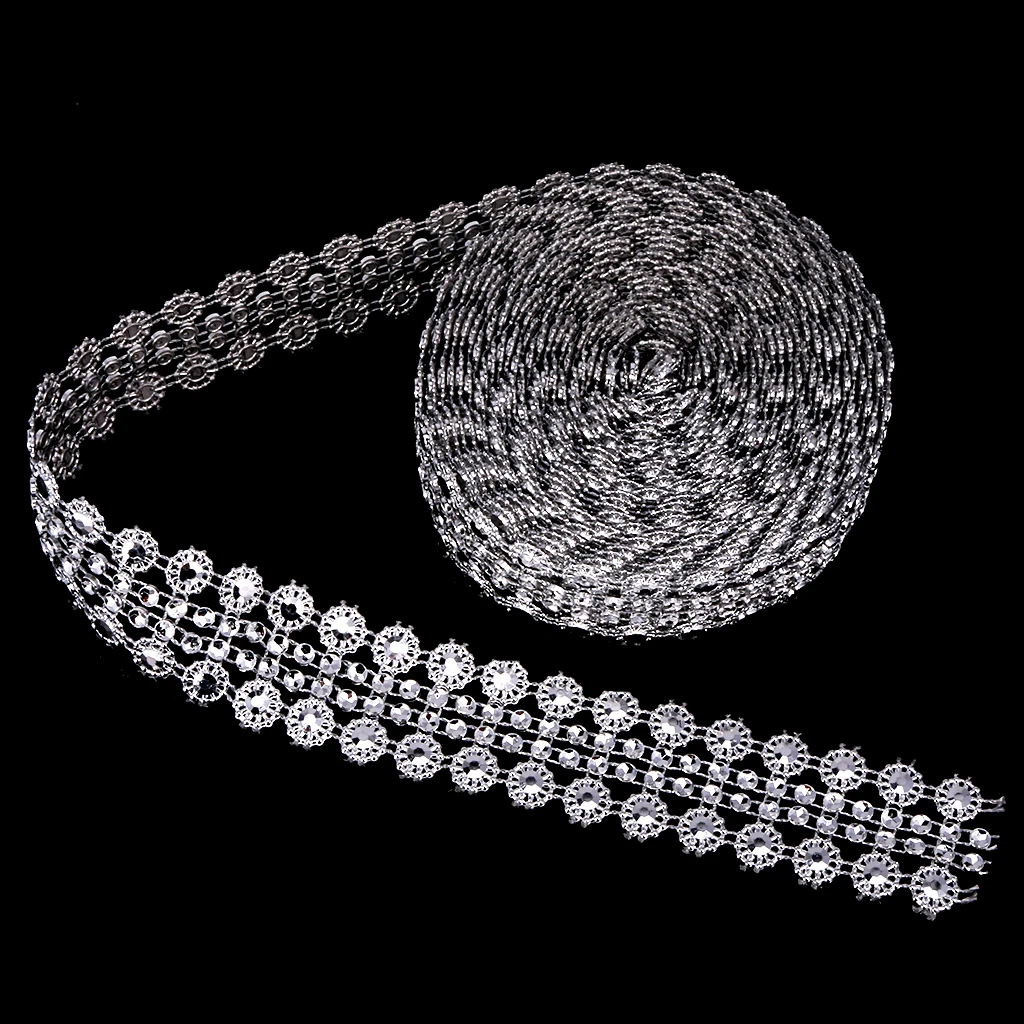 5 Yards Crystal Flower Rhinestone Chain Mesh Ribbon Trims Sewing Crafts Applique 