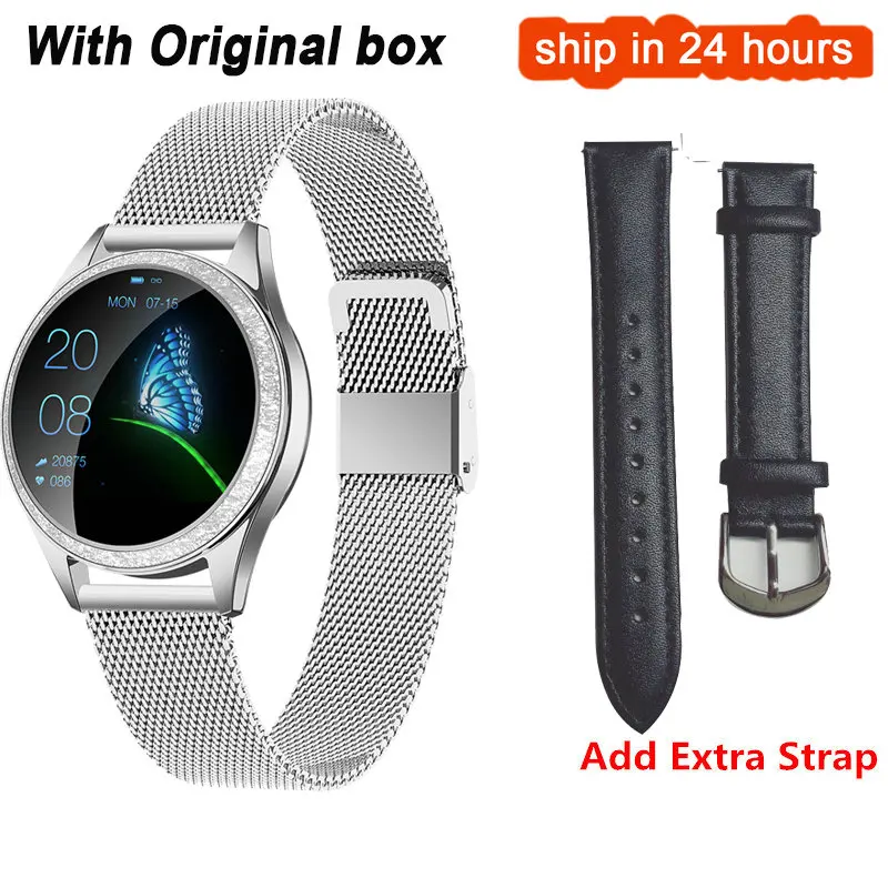 add extra strap Новые KW20 Смарт-часы для женщин IP68 Водонепроницаемый мониторинг сердечного ритма Bluetooth для Android IOS фитнес-браслет женские умные часы - Цвет: add extra strap
