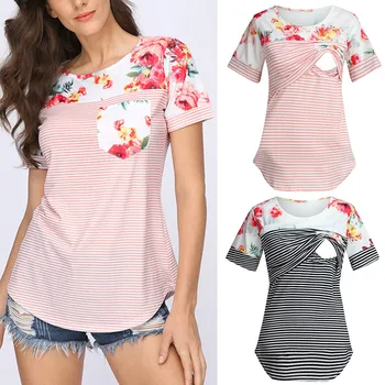 

2020 summer women pregnancy maternity clothes breastfeeding t shirt stripe floral short sleeve casual loose nursing tee tops